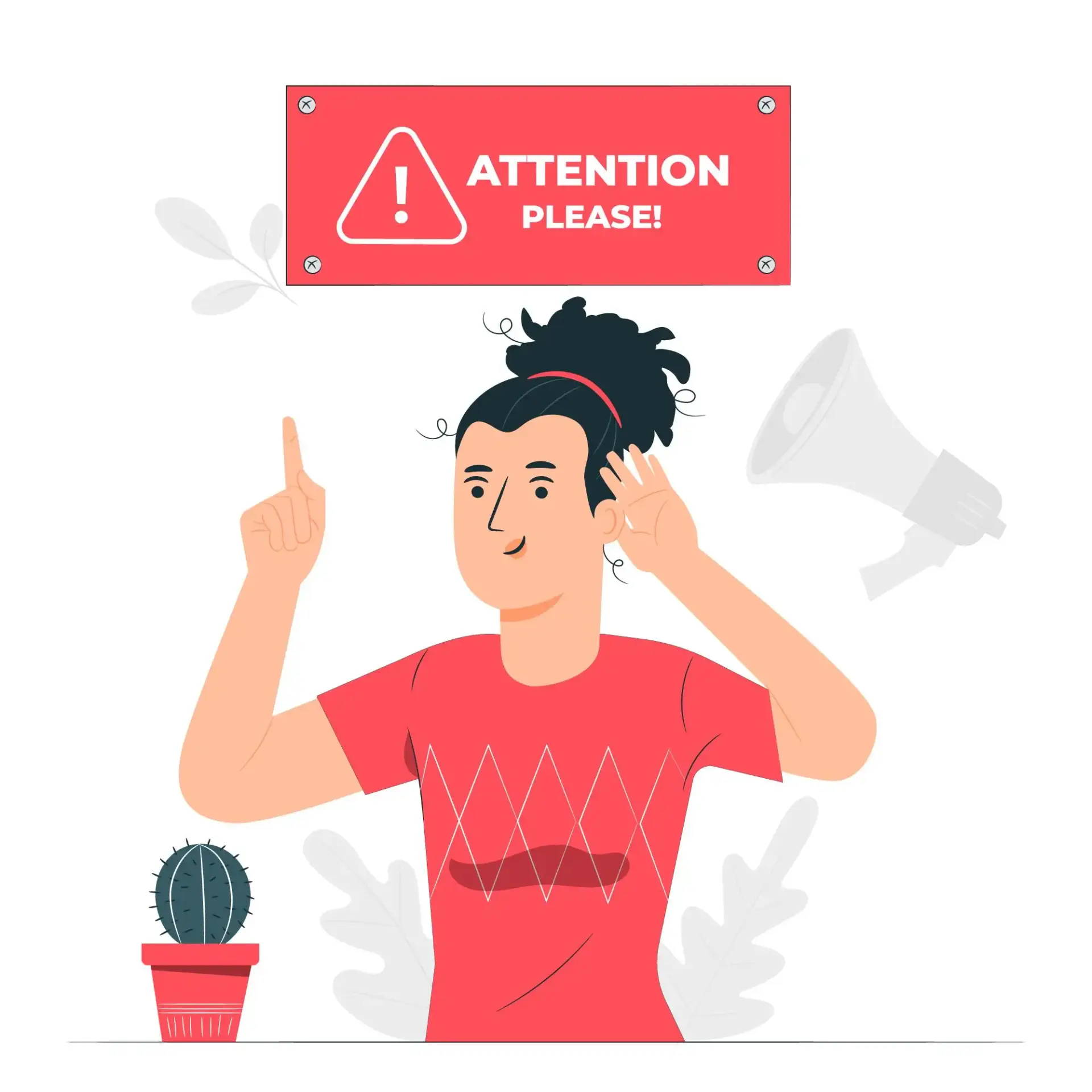 Vector illustration of an "Attention Please" sign, symbolizing the importance of understanding viewer attention spans to determine explainer video length.