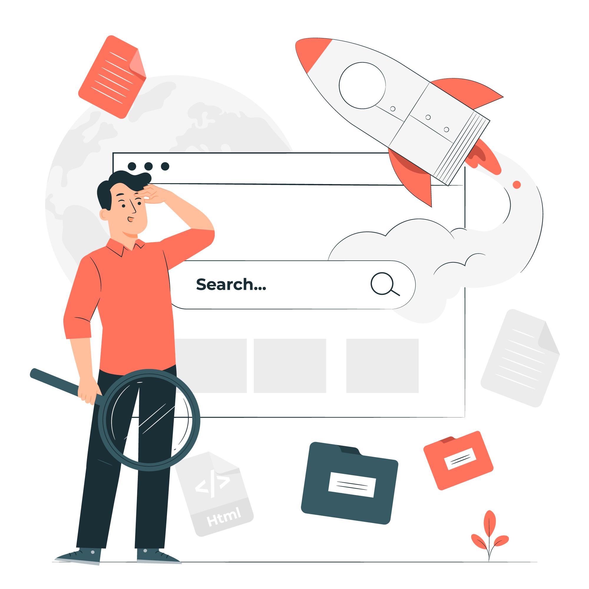 Man searching for a website online, symbolizing enhanced SEO performance and digital exploration.