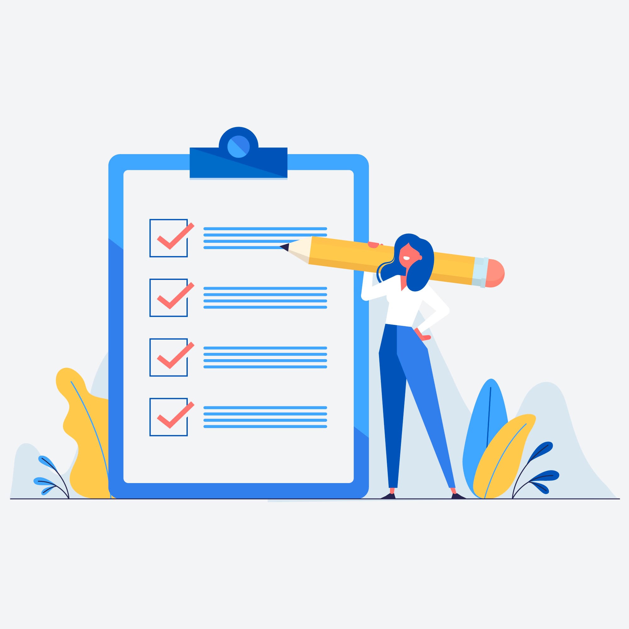 A woman examines a checklist with a pencil in hand, representing strategic planning to enhance animated video ROI.