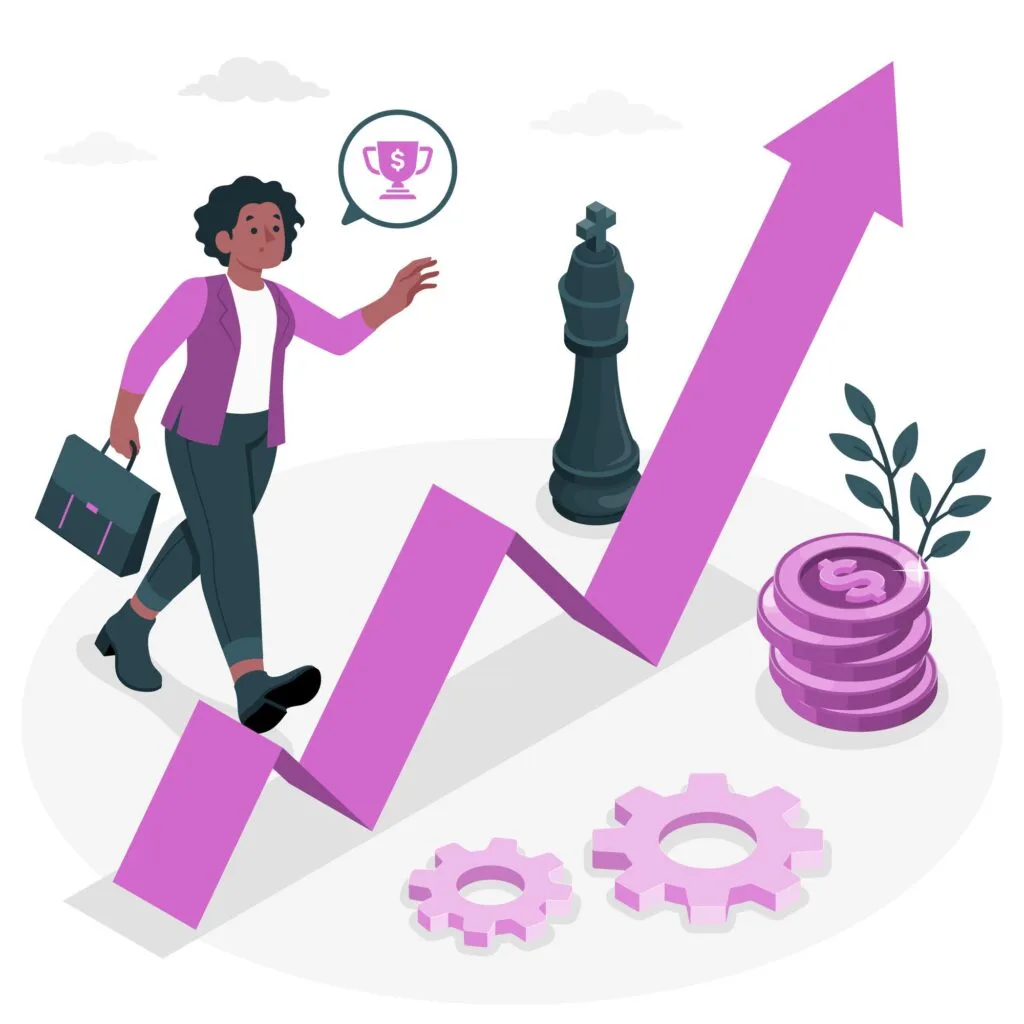 Businesswoman holding a business card, analyzing a graph showcasing the ROI of animated videos.